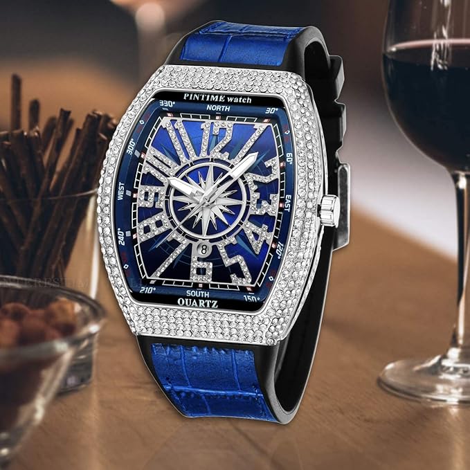Montre de luxe ornée de strass pour hommes