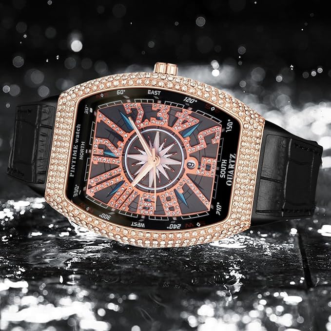 Montre de luxe ornée de strass pour hommes