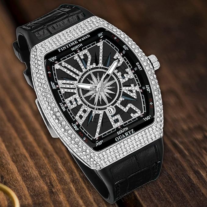 Montre de luxe ornée de strass pour hommes