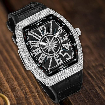 Montre de luxe ornée de strass pour hommes