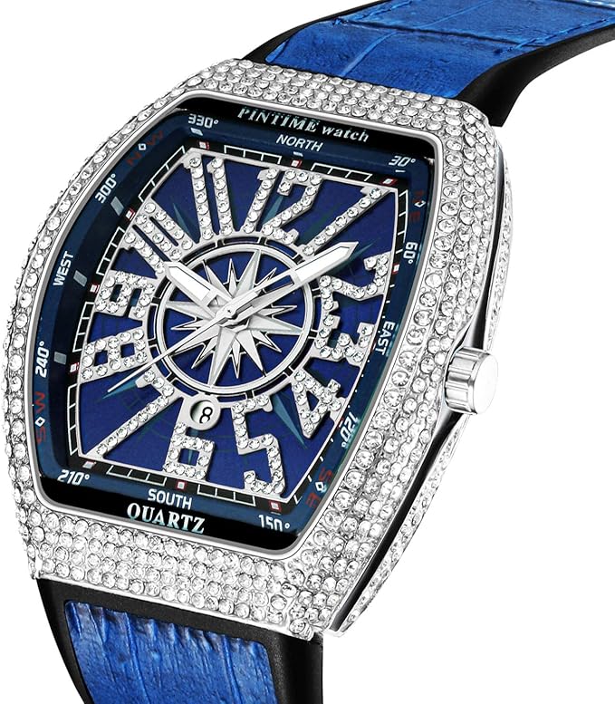 Montre de luxe ornée de strass pour hommes