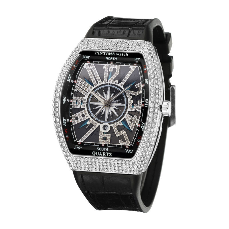Montre de luxe ornée de strass pour hommes