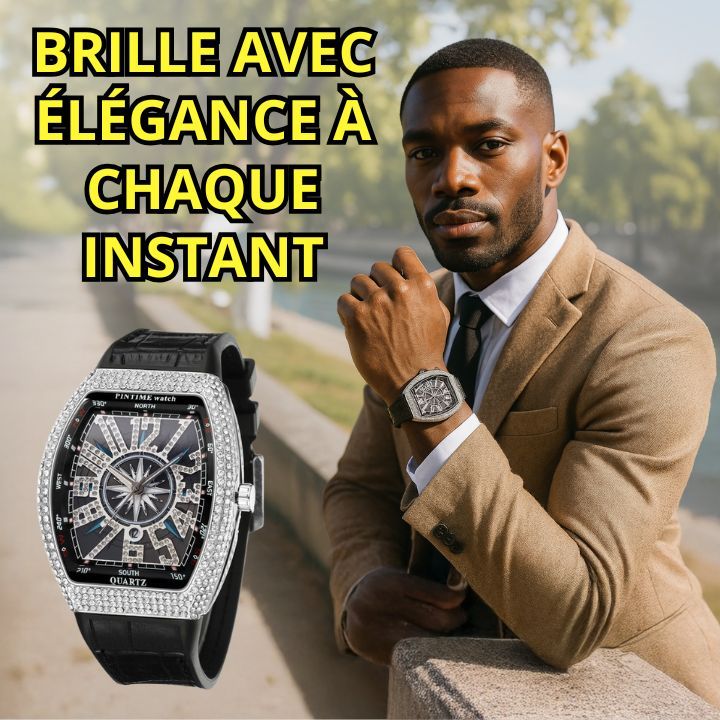Montre de luxe ornée de strass pour hommes